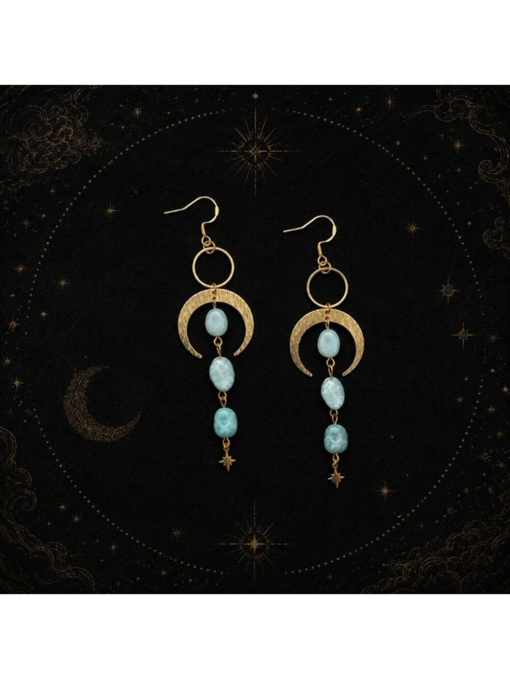 Amazonite Moon Earrings, Celestial Dangle Earrings, Natural Amazonite Jewelry - Picture 2 of 7